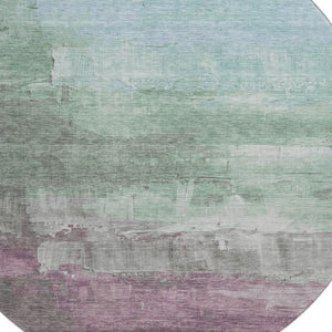 HomeRoots 8' X 8' Washable Round Rug in Artichoke Green, Aqua & Blush - Stylish, Durable & UV Protected Design! 693897