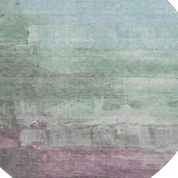 HomeRoots 8' X 8' Washable Round Rug in Artichoke Green, Aqua & Blush - Stylish, Durable & UV Protected Design! 693897