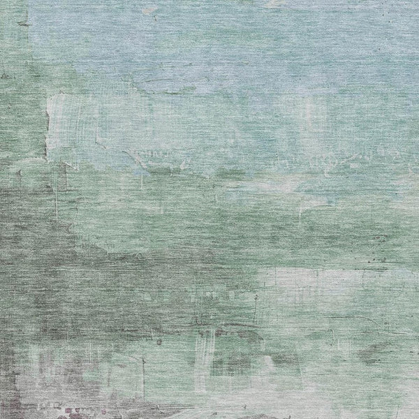 HomeRoots 8' Oversized Abstract Area Rug in Artichoke Green, Aqua & Blush - Washable, UV Protected, Durable Design 693898