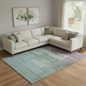 HomeRoots 9' X 12' Abstract Area Rug in Artichoke Green, Aqua, & Blush – Washable, UV Protected & Stain Resistant 693899