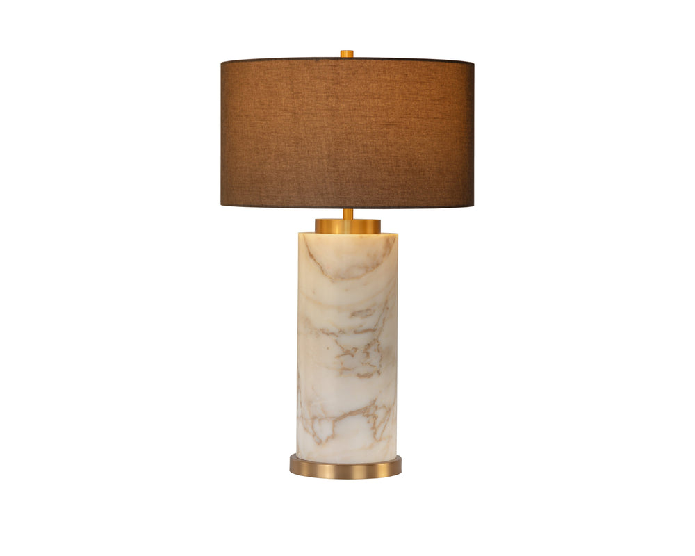 Sunpan Apollolina Table Lamp - Modern Elegance In Hand-carved Italian Marble With Grey Linen Shade Grey Fabric 112418