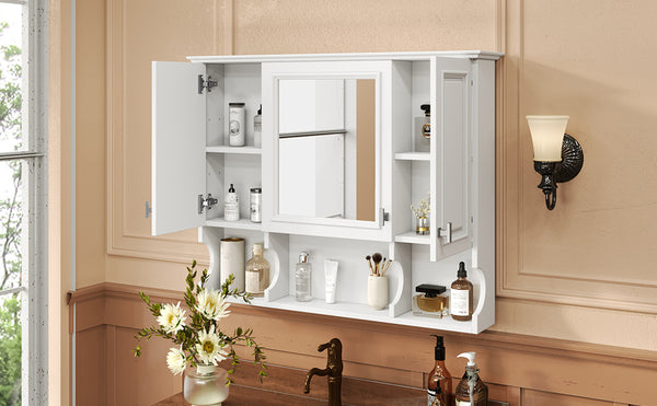 English Elm 35'' Modern Wall-Mounted Medicine Cabinet with Mirror, Hidden Storage and Open Shelves for Bath White N710P209443K