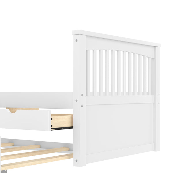 English Elm Twin Solid Wood Platform Bed with Trundle and Two Drawers, White Daybed for Kids Guests Off White W1580S00262