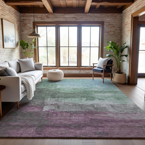 HomeRoots 10' X 14' Abstract Area Rug in Artichoke Green, Pale Aqua & Blush - Washable, UV Protected & Stylish! 693900