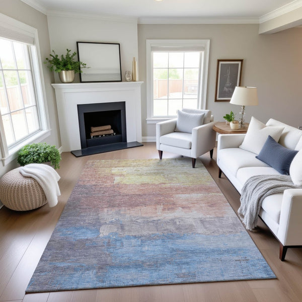 HomeRoots 5' X 8' Abstract Washable Area Rug in Beige, Salmon & Blue - UV Protected, Durable & Stylish Decor 693902