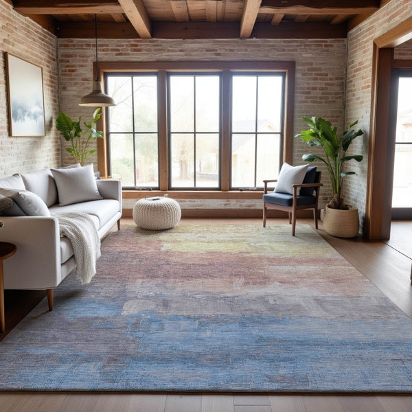 HomeRoots 5' X 8' Abstract Washable Area Rug in Beige, Salmon & Blue - UV Protected, Durable & Stylish Decor 693902