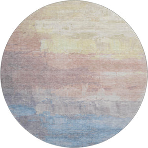 HomeRoots 8' X 8' Modern Abstract Washable Round Rug in Beige, Salmon & Blue – Durable, UV Protected & Stylish 693903