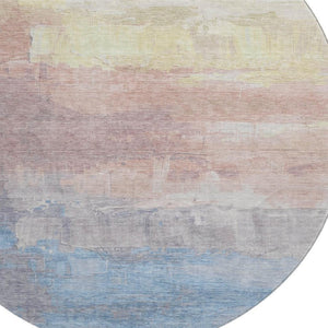 HomeRoots 8' X 8' Modern Abstract Washable Round Rug in Beige, Salmon & Blue – Durable, UV Protected & Stylish 693903