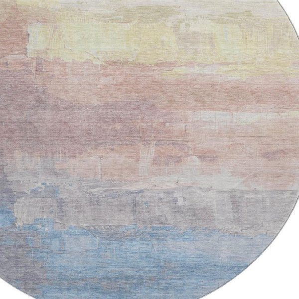 HomeRoots 8' X 8' Modern Abstract Washable Round Rug in Beige, Salmon & Blue – Durable, UV Protected & Stylish 693903
