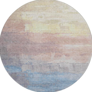 HomeRoots 8' X 8' Modern Abstract Washable Round Rug in Beige, Salmon & Blue – Durable, UV Protected & Stylish 693903