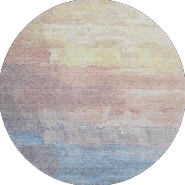 HomeRoots 8' X 8' Modern Abstract Washable Round Rug in Beige, Salmon & Blue – Durable, UV Protected & Stylish 693903