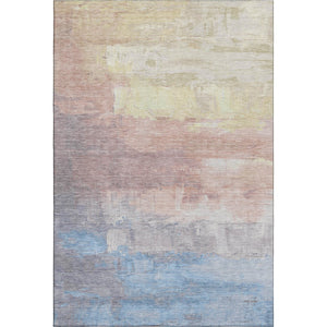 HomeRoots 9' X 12' Washable Area Rug - Soft Beige with Salmon & Blue Abstract Design, UV Protected & Durable 693905