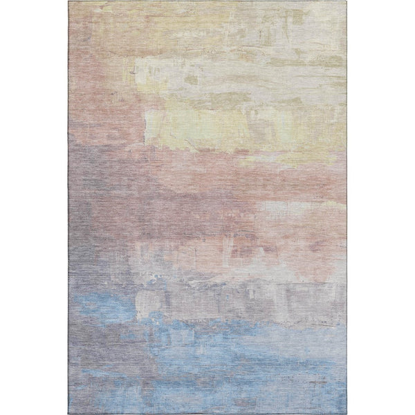 HomeRoots 9' X 12' Washable Area Rug - Soft Beige with Salmon & Blue Abstract Design, UV Protected & Durable 693905