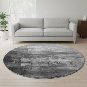HomeRoots 8' X 8' Modern Gray Silver Charcoal Abstract Washable Round Rug with UV Protection & Non-Slip Backing 693909