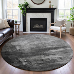 HomeRoots 8' X 8' Modern Gray Silver Charcoal Abstract Washable Round Rug with UV Protection & Non-Slip Backing 693909