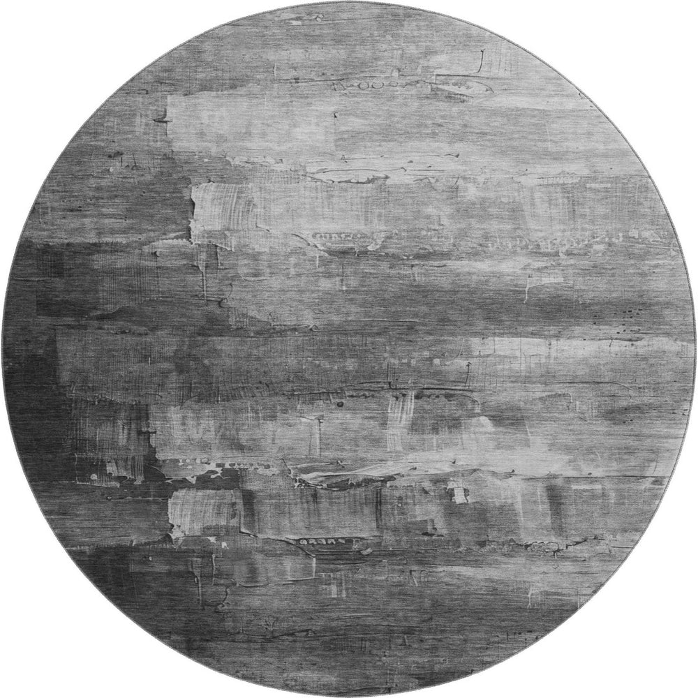 HomeRoots 8' X 8' Modern Gray Silver Charcoal Abstract Washable Round Rug with UV Protection & Non-Slip Backing 693909