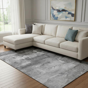 HomeRoots 8' Gray Silver and Charcoal Abstract Area Rug - Washable, UV-Protected, Stain-Resistant Design for Homes 693910