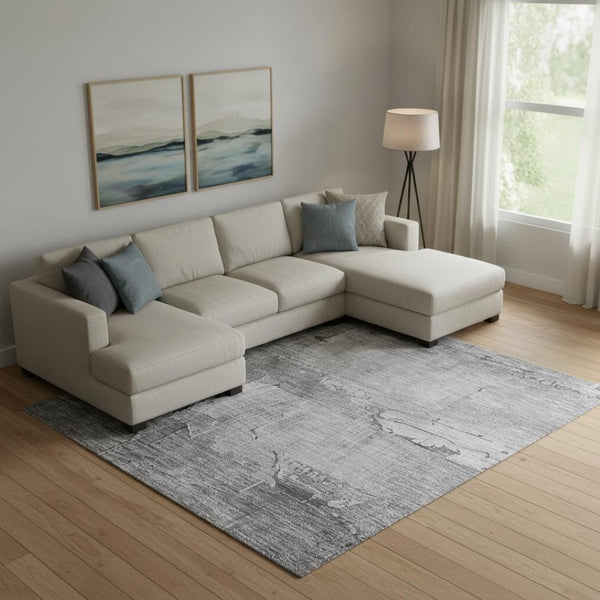 HomeRoots 9' X 12' Gray Silver Charcoal Abstract Area Rug - Washable, Stain Resistant, UV Protected & Non-Slip 693911