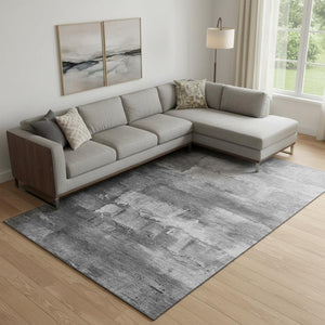 HomeRoots 10' Gray Silver Charcoal Abstract Washable Area Rug - UV Protected, Durable, and Easy Care Design 693912