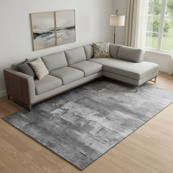 HomeRoots 10' Gray Silver Charcoal Abstract Washable Area Rug - UV Protected, Durable, and Easy Care Design 693912