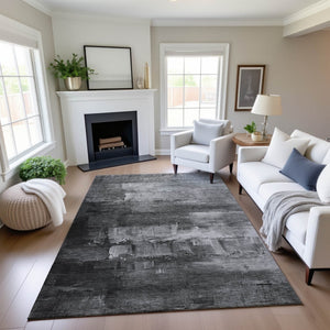 HomeRoots 10' Gray Silver Charcoal Abstract Washable Area Rug - UV Protected, Durable, and Easy Care Design 693912