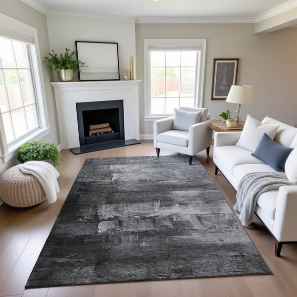 HomeRoots 10' Gray Silver Charcoal Abstract Washable Area Rug - UV Protected, Durable, and Easy Care Design 693912