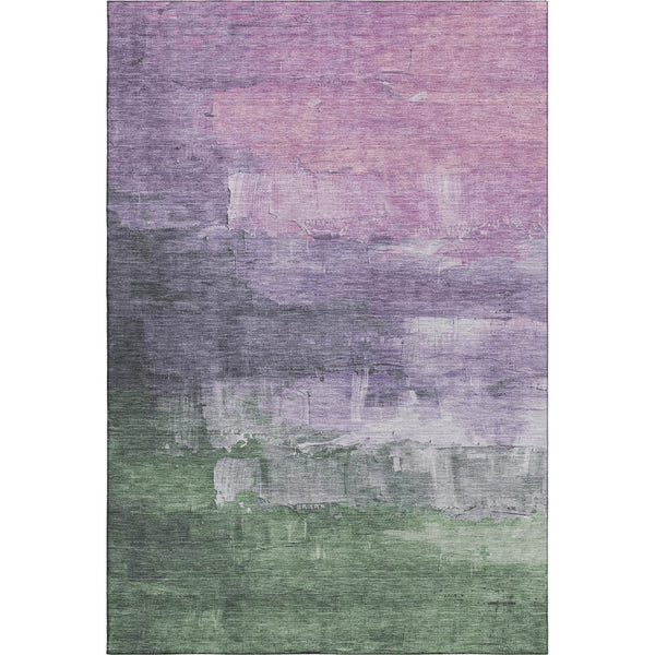 HomeRoots 5' Lavender & Green Abstract Area Rug - Modern, Washable, UV-Protected, Stain-Resistant & Non-Slip 693914
