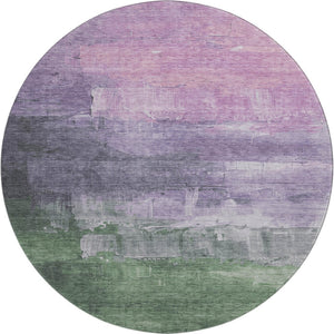 HomeRoots 8' X 8' Contemporary Lavender & Green Abstract Round Rug - Washable, UV Protected, Durable Design 693915