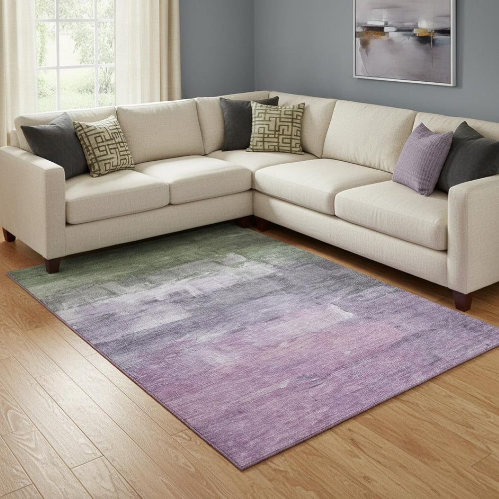 HomeRoots 8' Abstract Lavender and Green Washable Area Rug with UV Protection for High-Traffic Spaces 693916