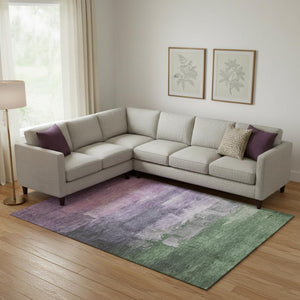 HomeRoots 9' X 12' Modern Lavender & Green Abstract Area Rug - Washable, Stain-Resistant, UV-Protected Design 693917