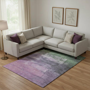 HomeRoots 10' X 14' Modern Lavender and Green Abstract Area Rug - Washable, UV-Protected, Perfect for Busy Homes 693918