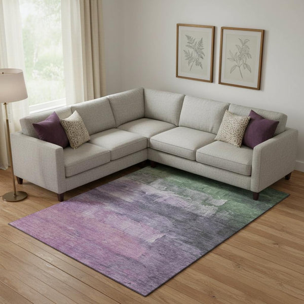 HomeRoots 10' X 14' Modern Lavender and Green Abstract Area Rug - Washable, UV-Protected, Perfect for Busy Homes 693918