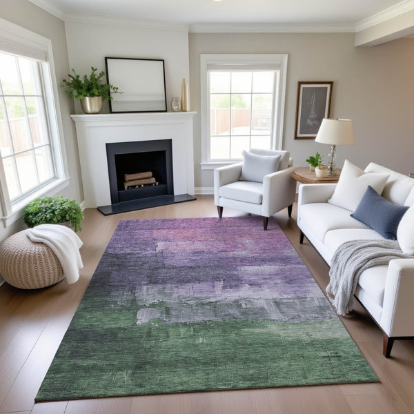 HomeRoots 10' X 14' Modern Lavender and Green Abstract Area Rug - Washable, UV-Protected, Perfect for Busy Homes 693918