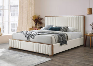 English Elm Kaleea Eastern King Bed Beige Chenille Channel Tufted Headboard Walnut Wood Frame B2756S00039