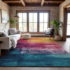 HomeRoots 9' X 12' Washable Merlot Gold Blue Purple Area Rug - Abstract Design with UV Protection & Stain Resistance 693923