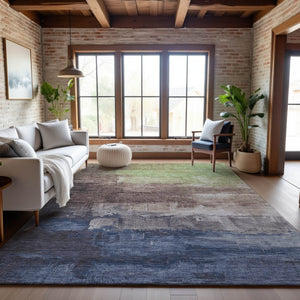 HomeRoots 5' x 8' Modern Abstract Area Rug in Coffee, Green & Blue - UV Protected, Stain Resistant, Non-Slip Design 693926