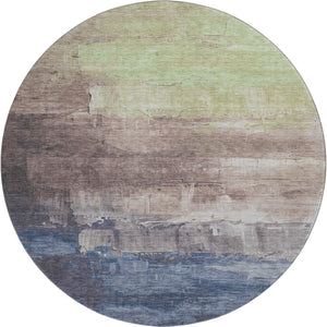 HomeRoots 8' X 8' Round Washable Rug in Coffee Green and Blue - UV Protected, Stain Resistant, Non-Slip Design 693927