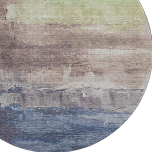 HomeRoots 8' X 8' Round Washable Rug in Coffee Green and Blue - UV Protected, Stain Resistant, Non-Slip Design 693927