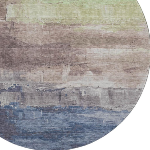 HomeRoots 8' X 8' Round Washable Rug in Coffee Green and Blue - UV Protected, Stain Resistant, Non-Slip Design 693927