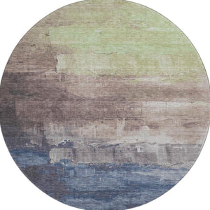 HomeRoots 8' X 8' Round Washable Rug in Coffee Green and Blue - UV Protected, Stain Resistant, Non-Slip Design 693927