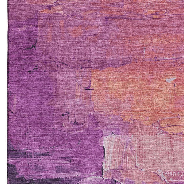 HomeRoots 9' X 12' Abstract Area Rug in Vibrant Purple, Emerald & Coral - Washable, UV Protected, Stain-Resistant 693935