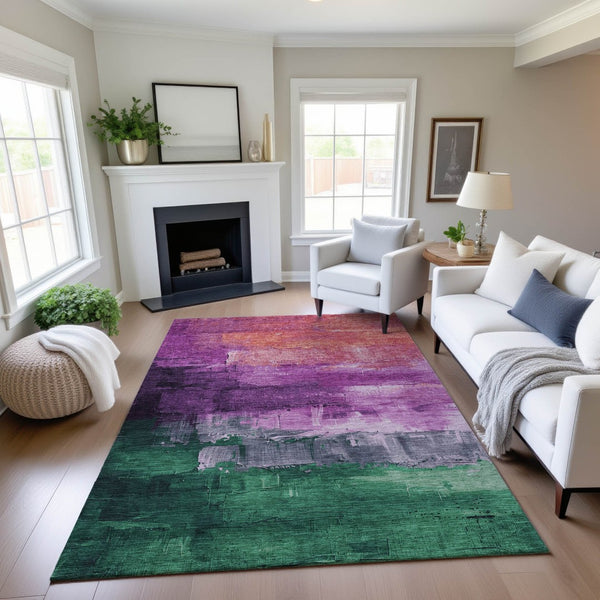 HomeRoots 10' X 14' Purple Emerald Coral Abstract Area Rug – Stain Resistant, Washable, UV Protected & Stylish! 693936