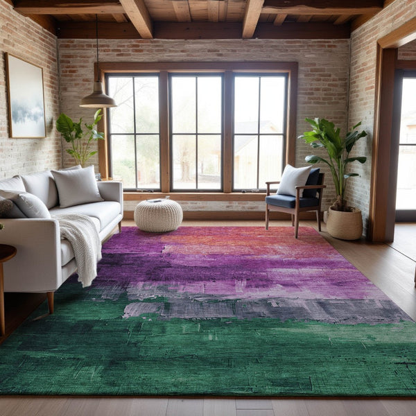 HomeRoots 10' X 14' Purple Emerald Coral Abstract Area Rug – Stain Resistant, Washable, UV Protected & Stylish! 693936