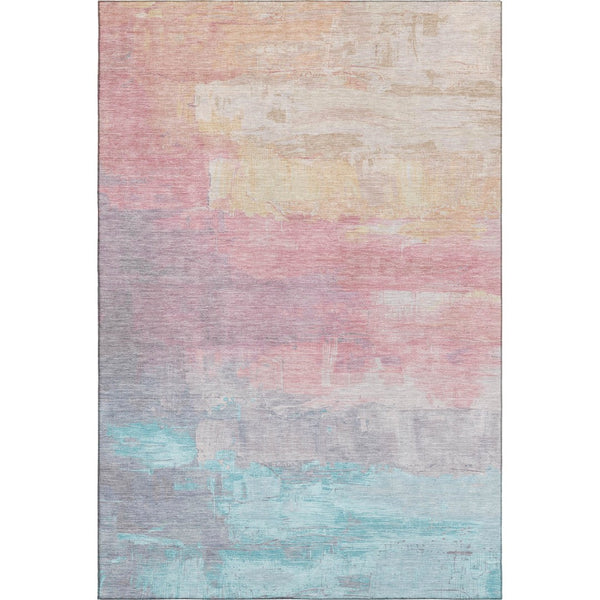 HomeRoots 9' X 12' Salmon Silver & Teal Abstract Washable Area Rug - UV Protected, Stain-Resistant Design! 693941