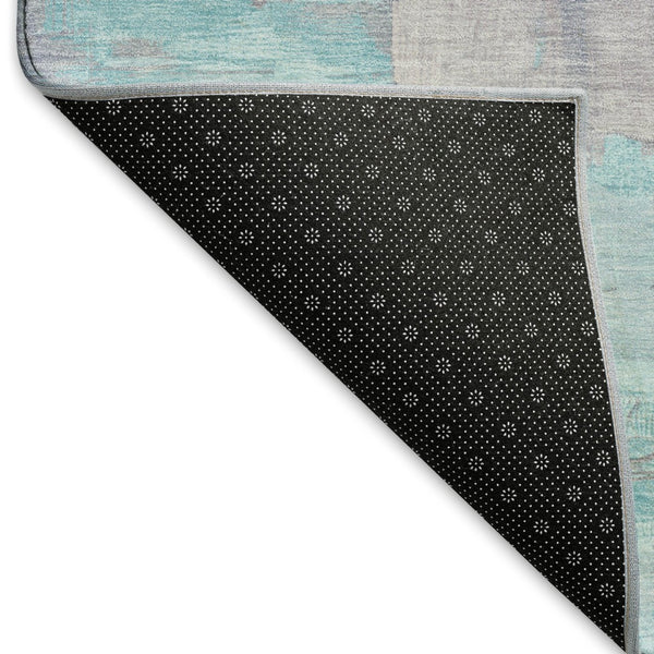 HomeRoots 9' X 12' Salmon Silver & Teal Abstract Washable Area Rug - UV Protected, Stain-Resistant Design! 693941