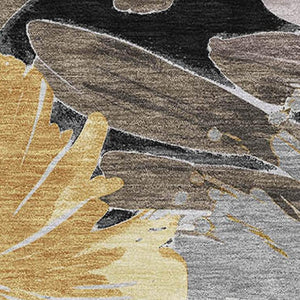 HomeRoots 5' X 8' Washable Black Gray Wheat Floral Area Rug - Durable, Stain-Resistant, UV Protected, Stylish Decor 693944