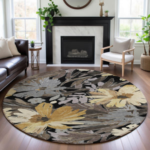 HomeRoots 8' X 8' Elegant Floral Washable Round Rug – Durable, Stain-Resistant, UV-Protected for High-Traffic Areas 693945