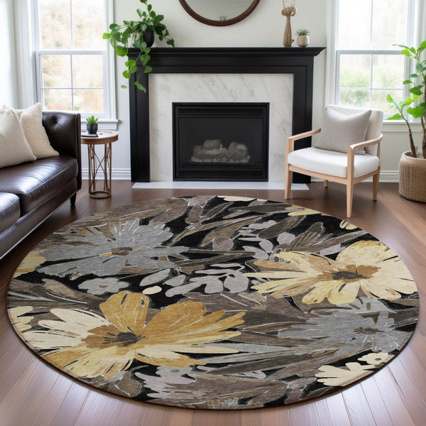 HomeRoots 8' X 8' Elegant Floral Washable Round Rug – Durable, Stain-Resistant, UV-Protected for High-Traffic Areas 693945