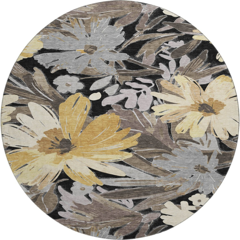 HomeRoots 8' X 8' Elegant Floral Washable Round Rug – Durable, Stain-Resistant, UV-Protected for High-Traffic Areas 693945