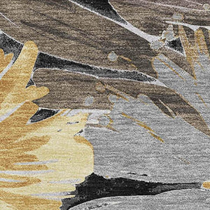 HomeRoots 8' Elegant Washable Floral Area Rug in Black, Gray & Wheat - UV Protected, Stain Resistant, Durable Design 693946